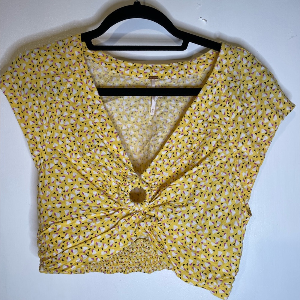 Free People Cropped Yellow Ring Shirt